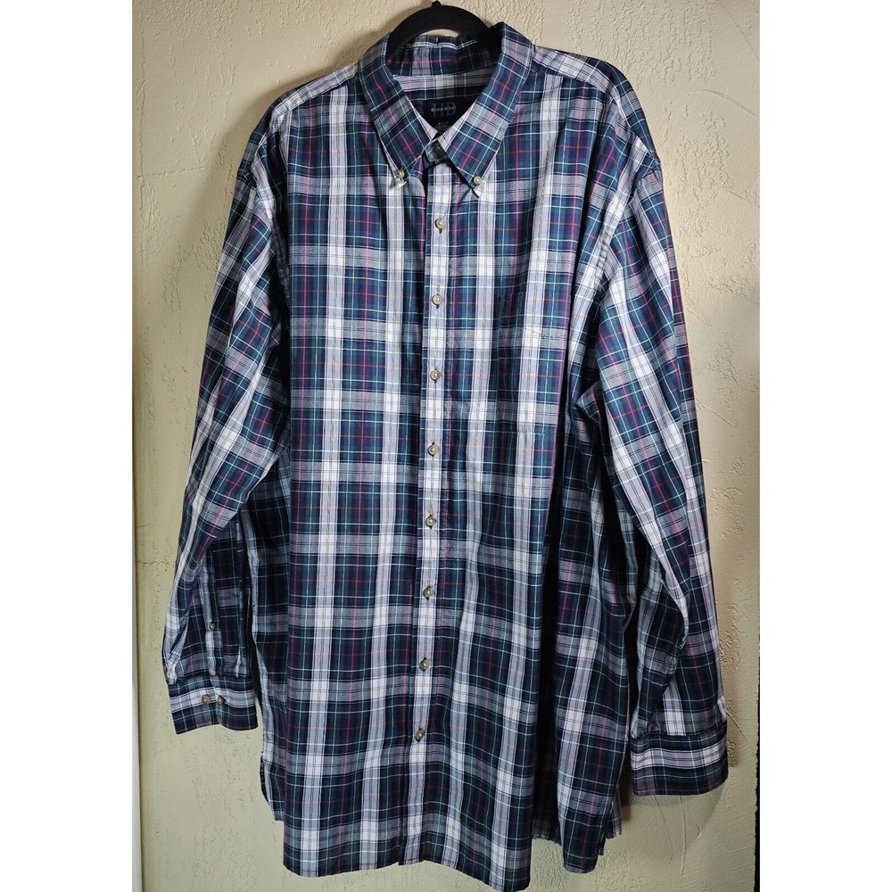 HB Harbor Bay Mens Long Sleeved Button Up Green Blue Plaid Size 3XL Tall